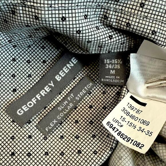 Geoffrey Beene Long Sleeve Button Up Slim Fit Shirt Stretch Mens M Dotted Gray - Picture 10 of 10